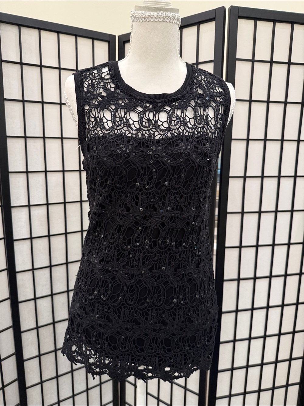 Never worn! Black Crochet Sleeveless Tank Top